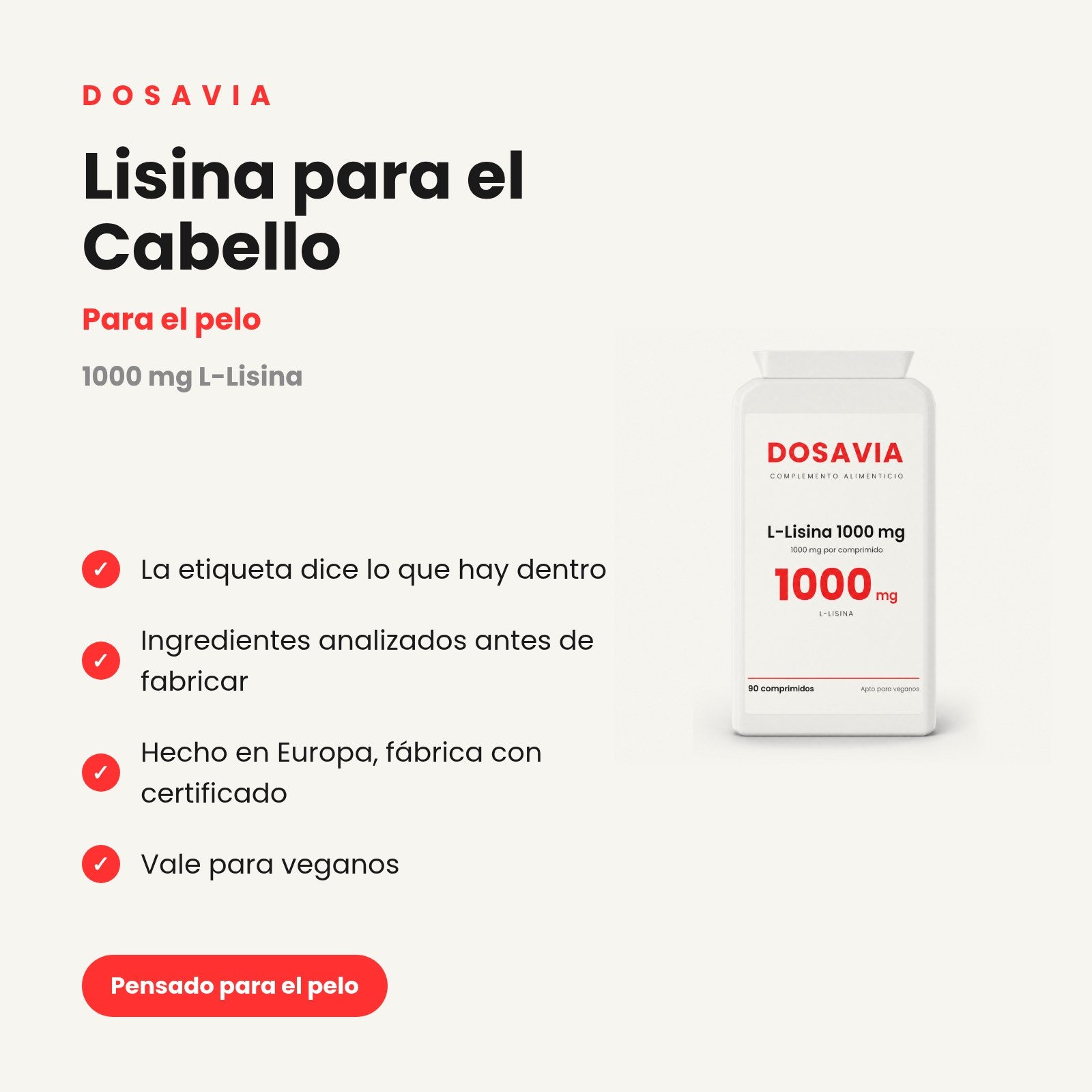 Lisina para el Cabello | L-Lisina 1000 mg