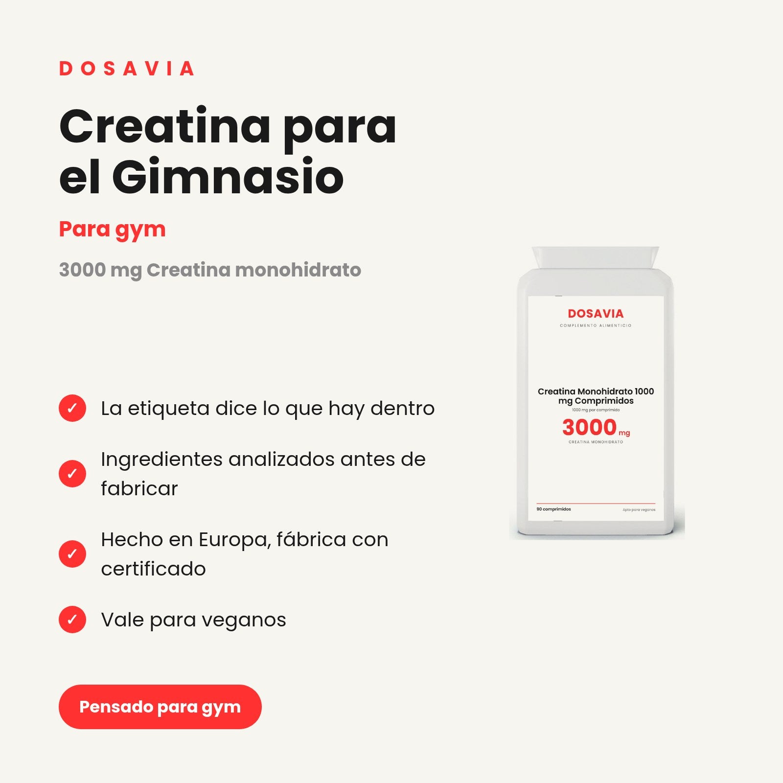 Creatina para el Gimnasio | Monohidrato 1000 mg Comprimidos