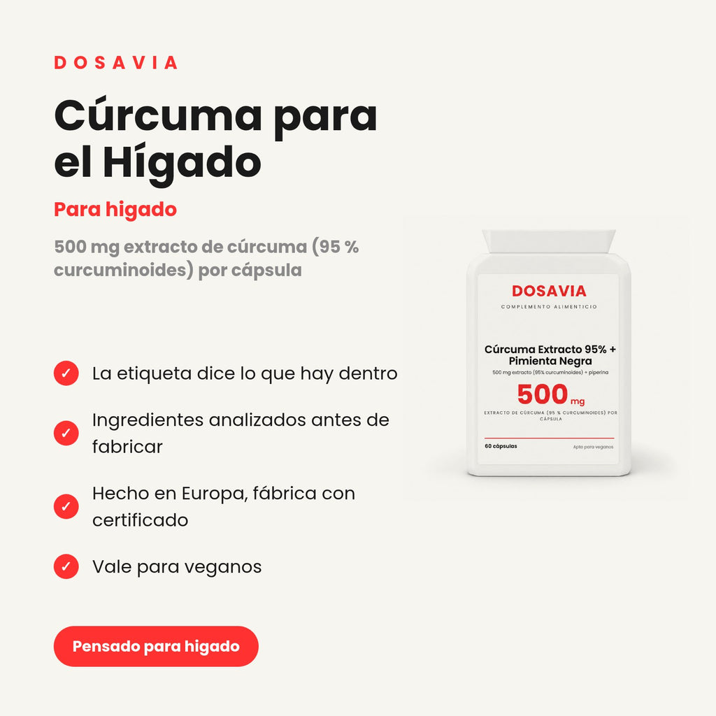 Cúrcuma para el Hígado | Extracto 95% + Pimienta Negra