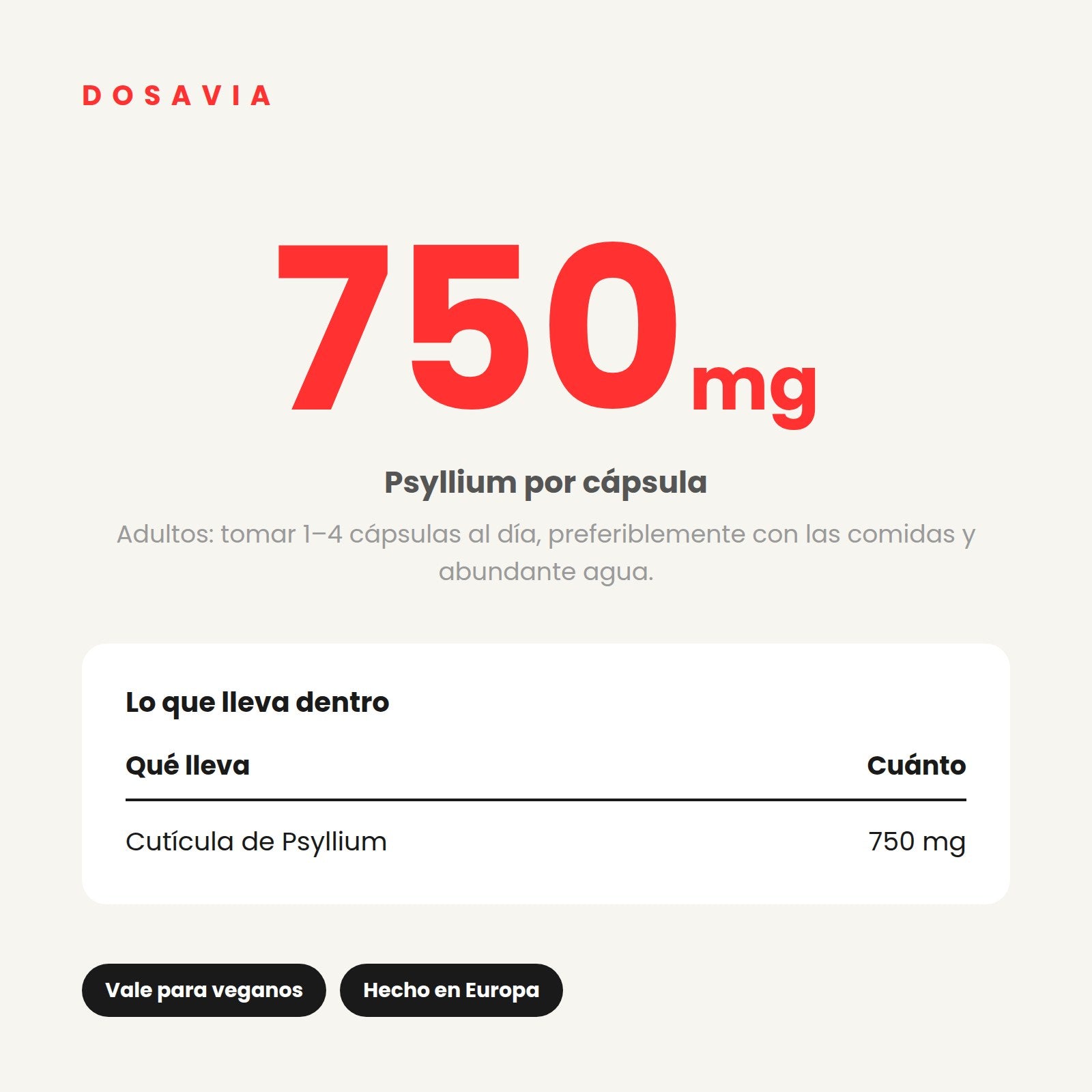Psyllium para la Diarrea | 750 mg · 90 cápsulas