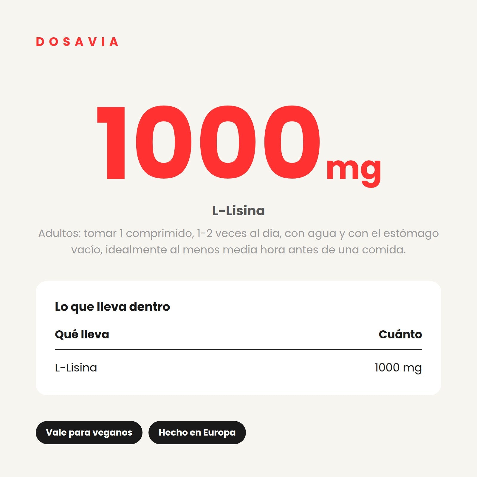 Lisina para el Cabello | L-Lisina 1000 mg · 90 comprimidos