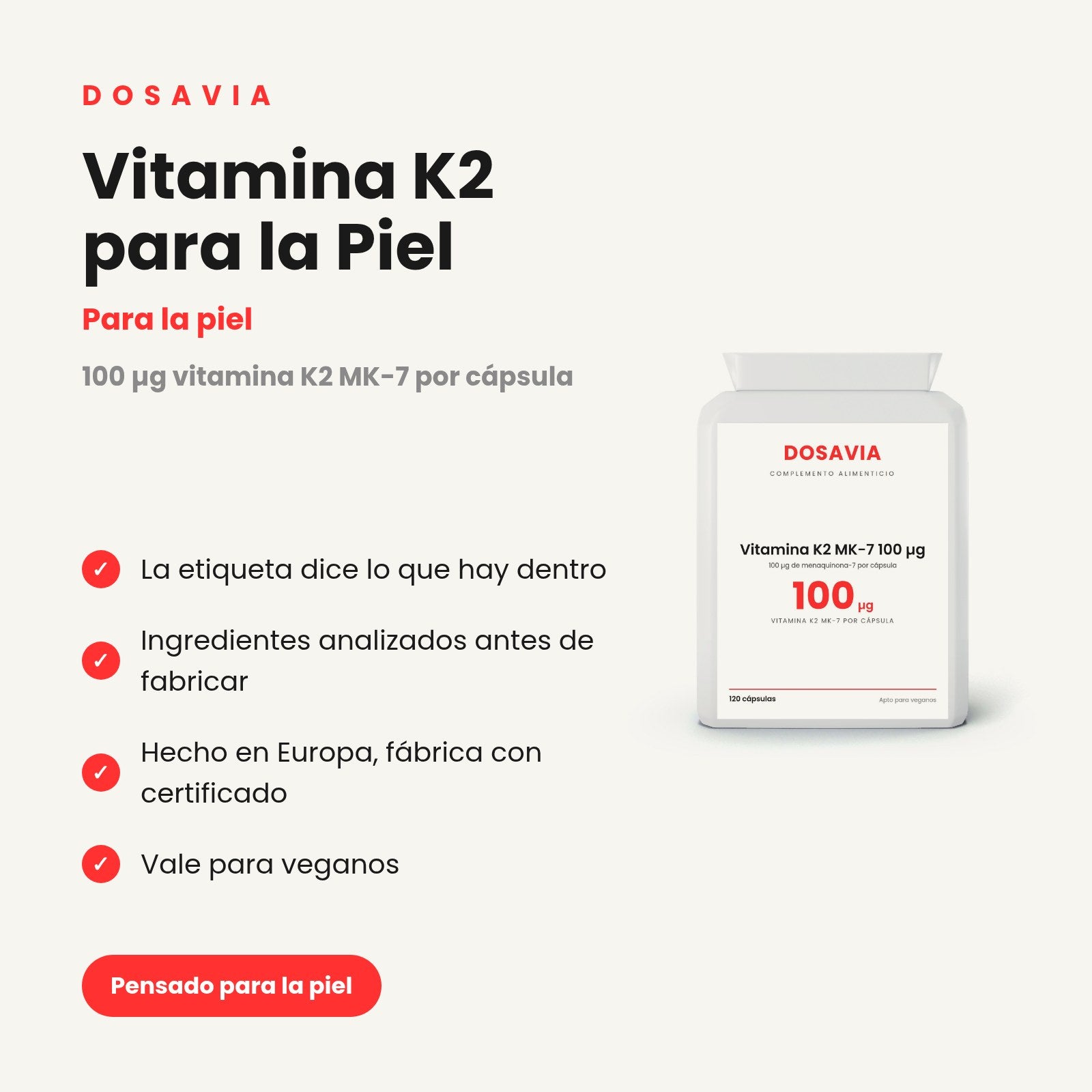 Vitamina K2 para la Piel | MK-7 100 µg