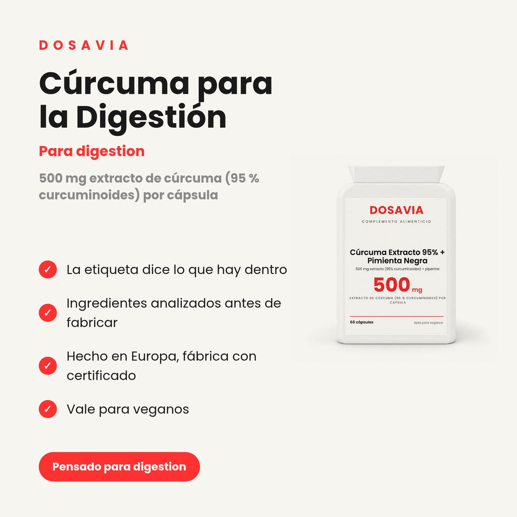 Cúrcuma para la Digestión | Extracto 95% + Pimienta Negra
