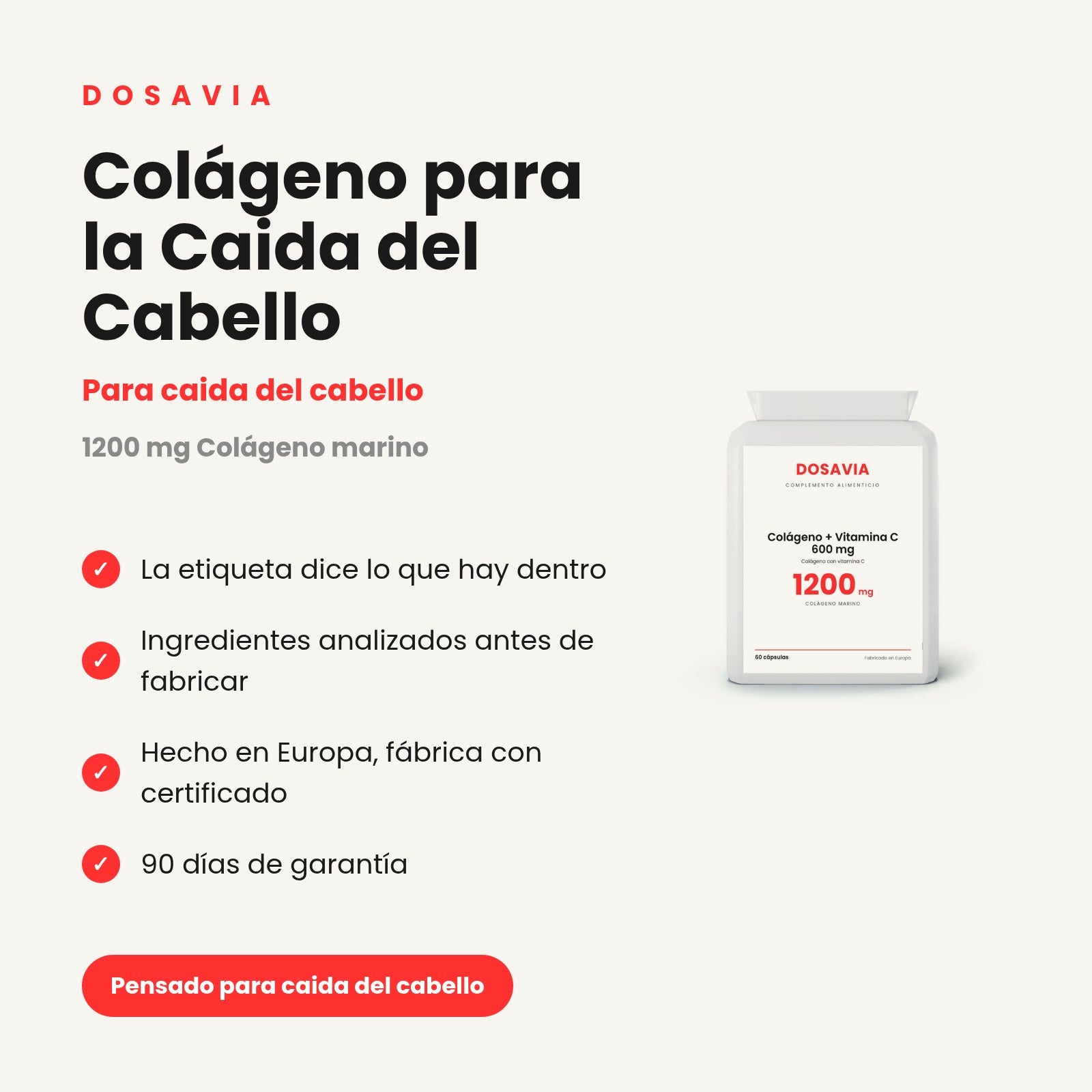 Colágeno para la Caida del Cabello | Vitamina C 600 mg