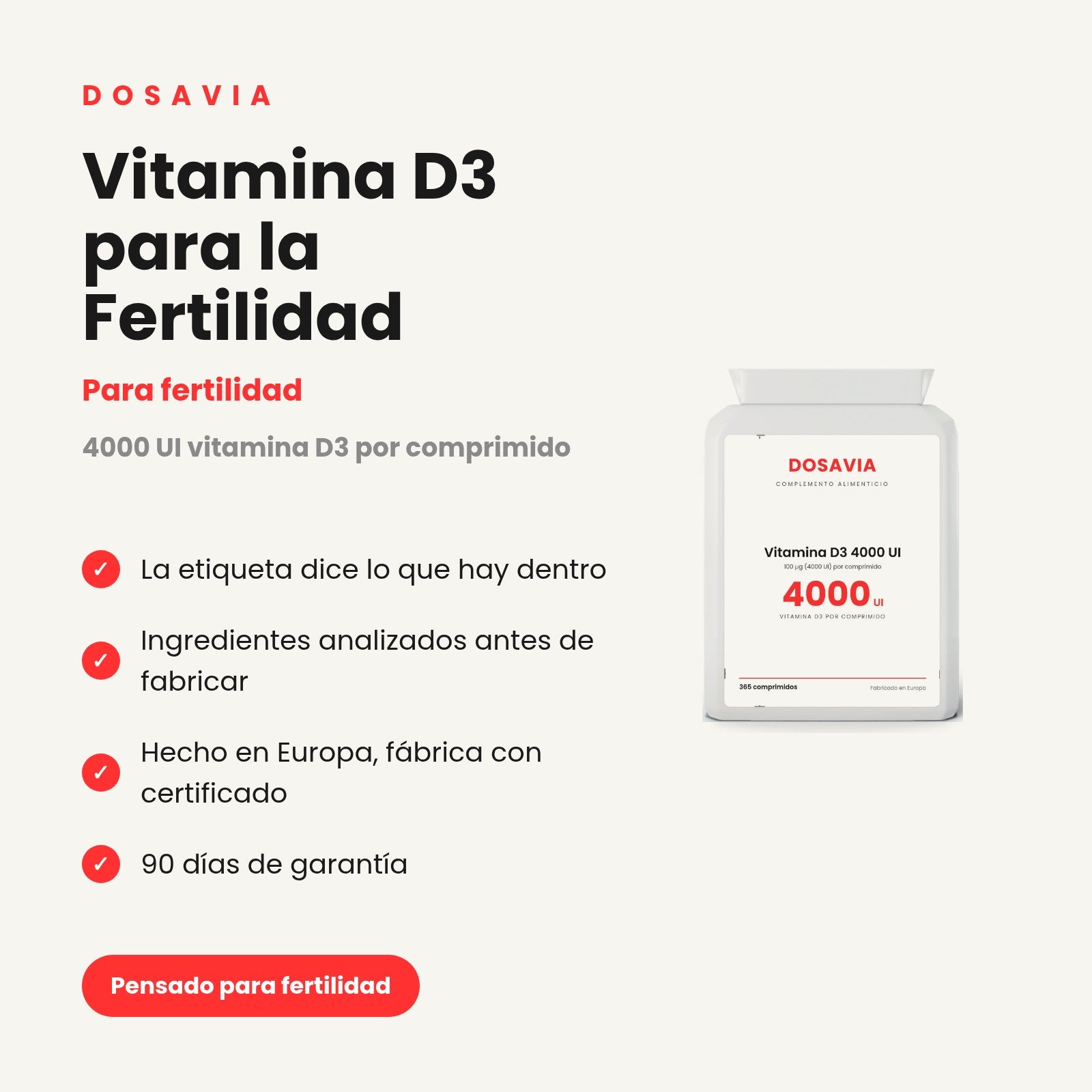 Vitamina D3 para la Fertilidad | 4000 UI