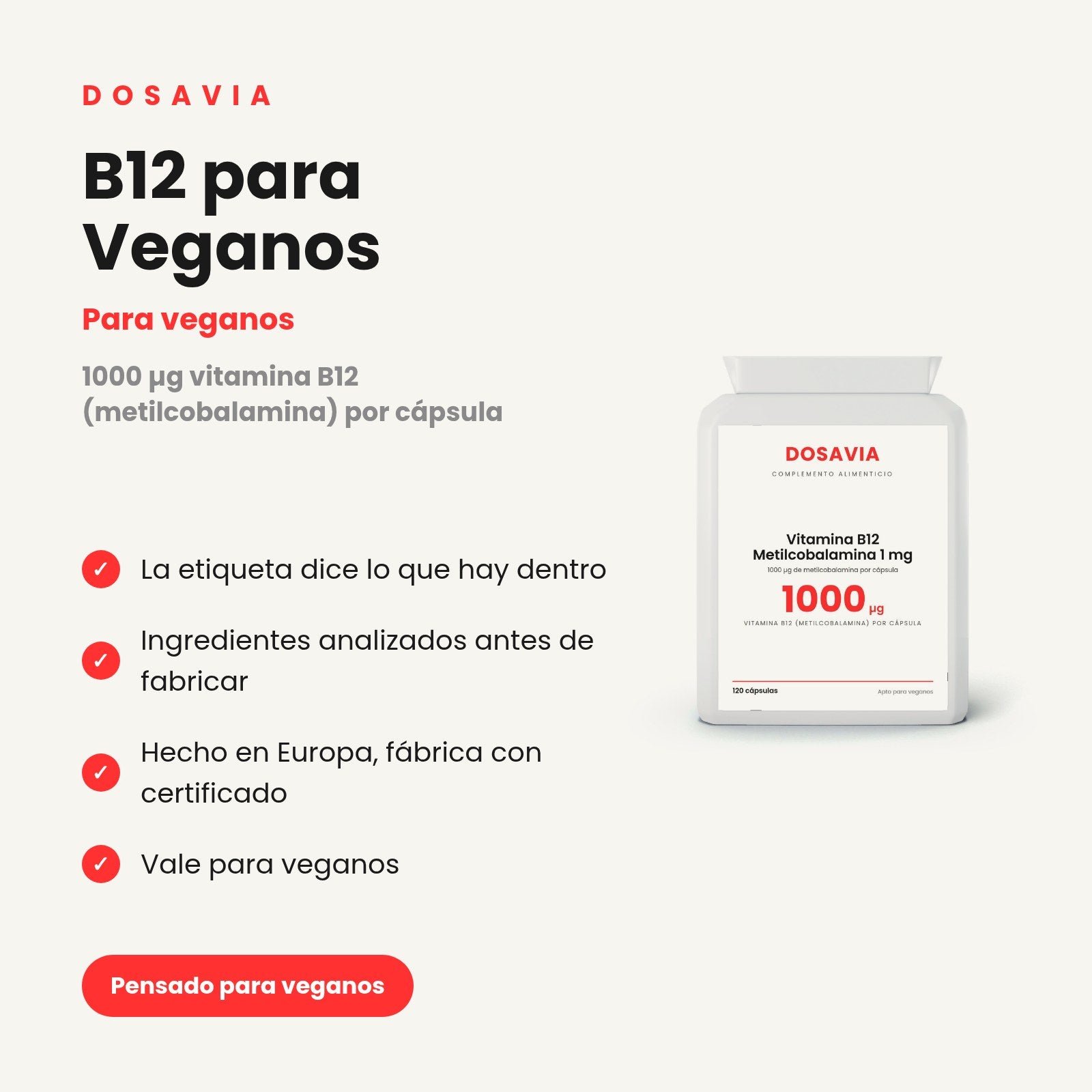 B12 para Veganos | Vitamina Metilcobalamina 1 mg