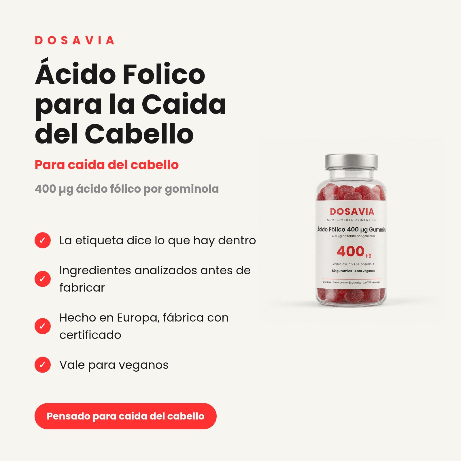Ácido Folico para la Caida del Cabello | 400 µg Gummies