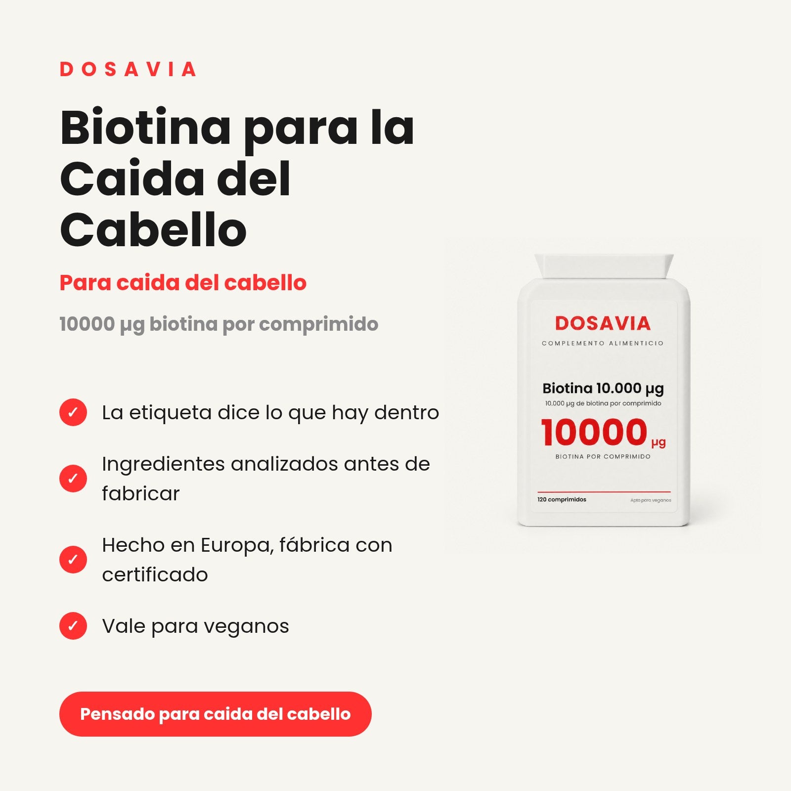 Biotina para la Caida del Cabello | 10.000 µg