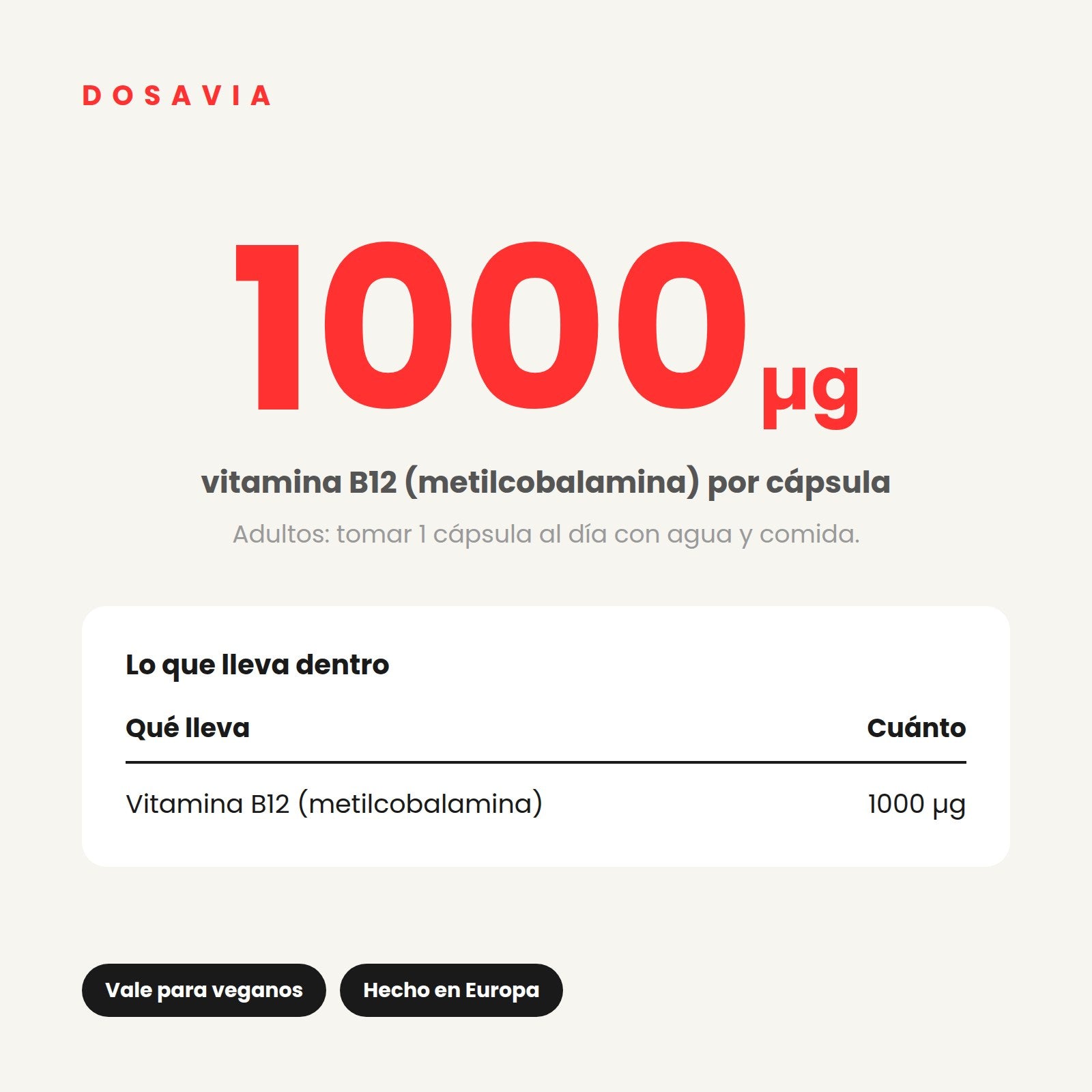 B12 para Veganos | Vitamina Metilcobalamina 1 mg · 120 cápsulas