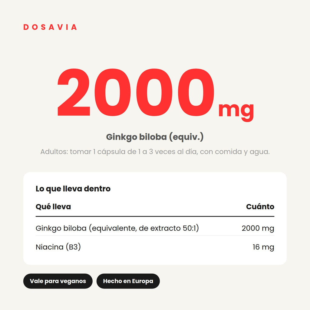 Ginkgo Biloba para la Circulación de las Piernas | 2000 mg · 90 cápsulas