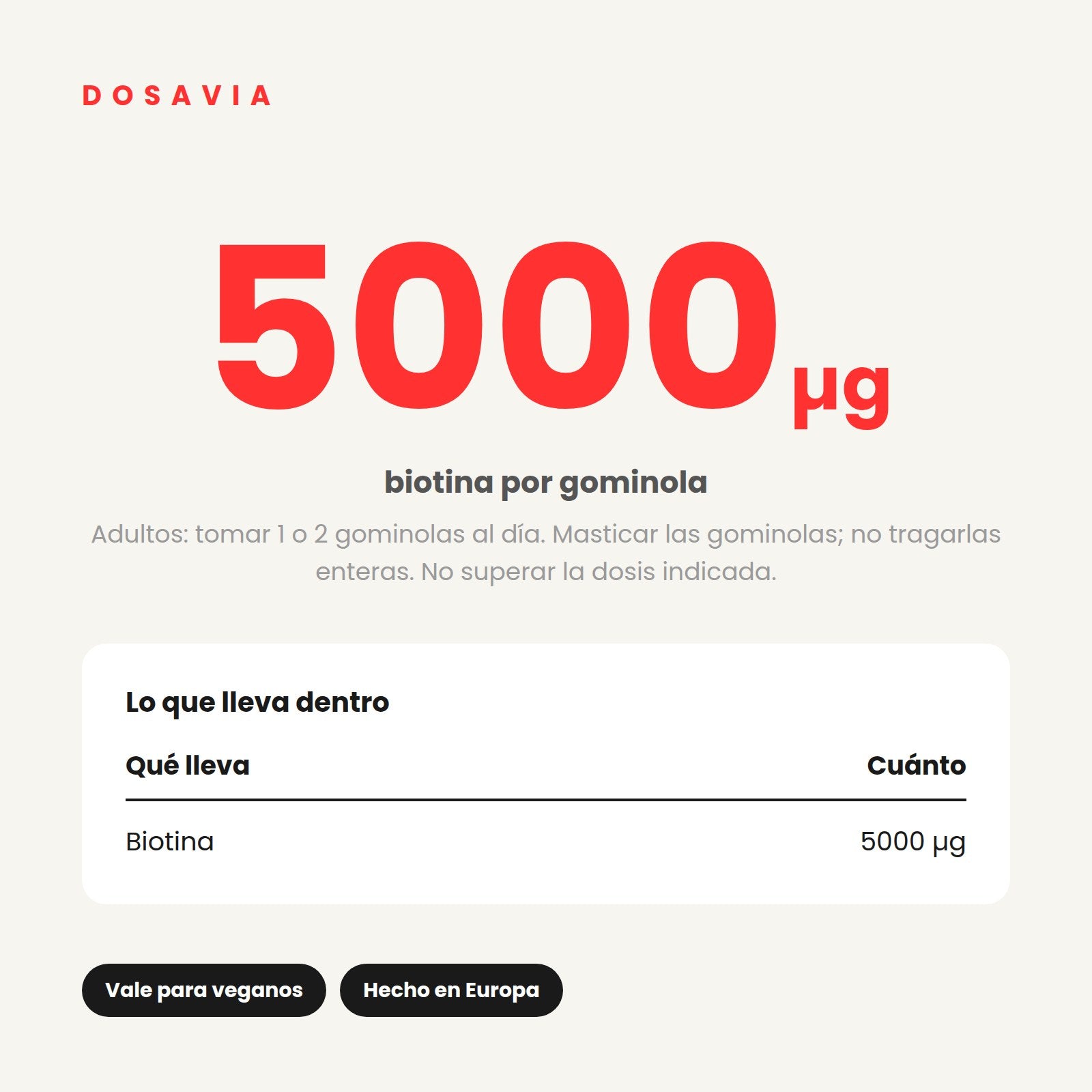 Biotina 5000 µg Gummies · 60 gominolas