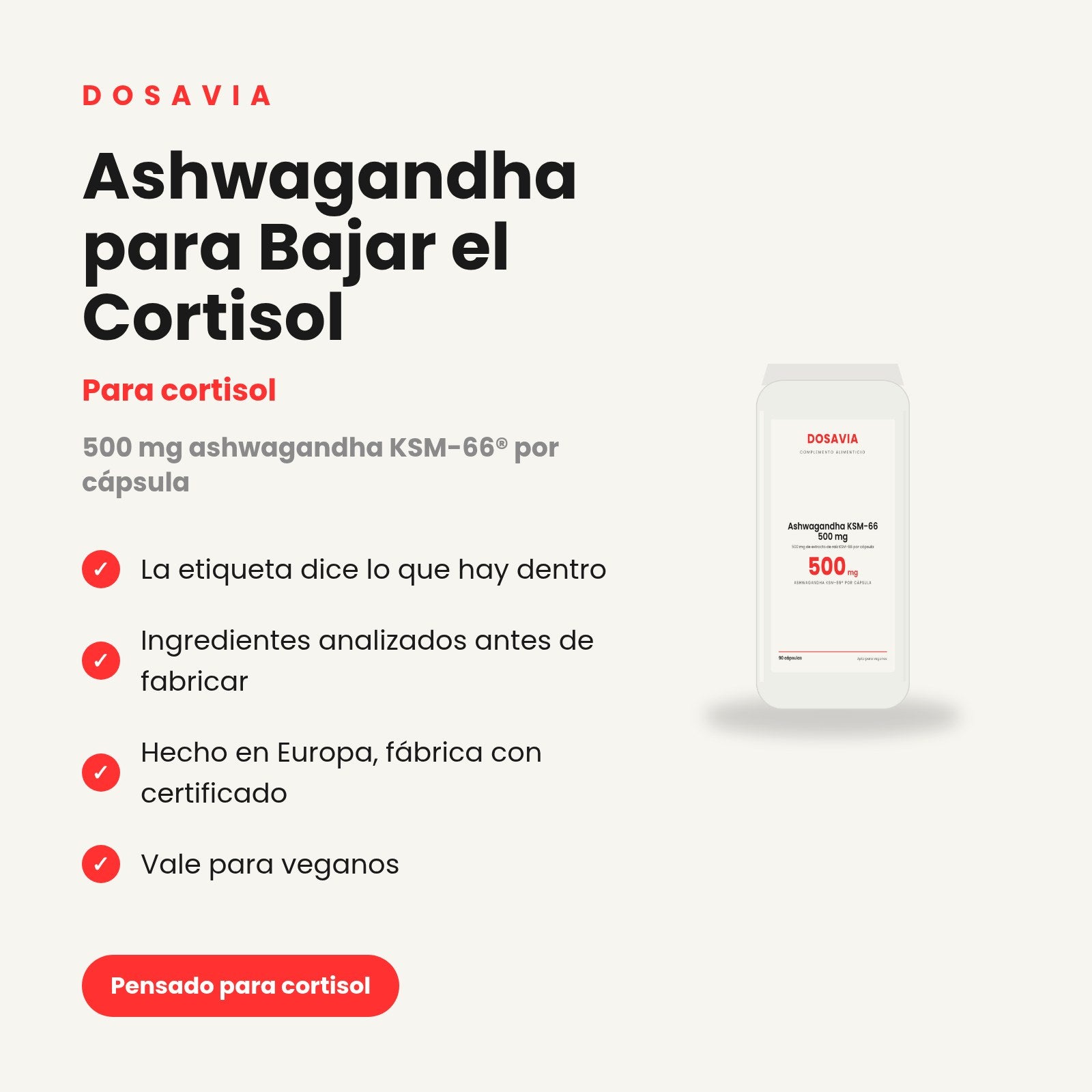 Ashwagandha para Bajar el Cortisol | KSM-66 500 mg