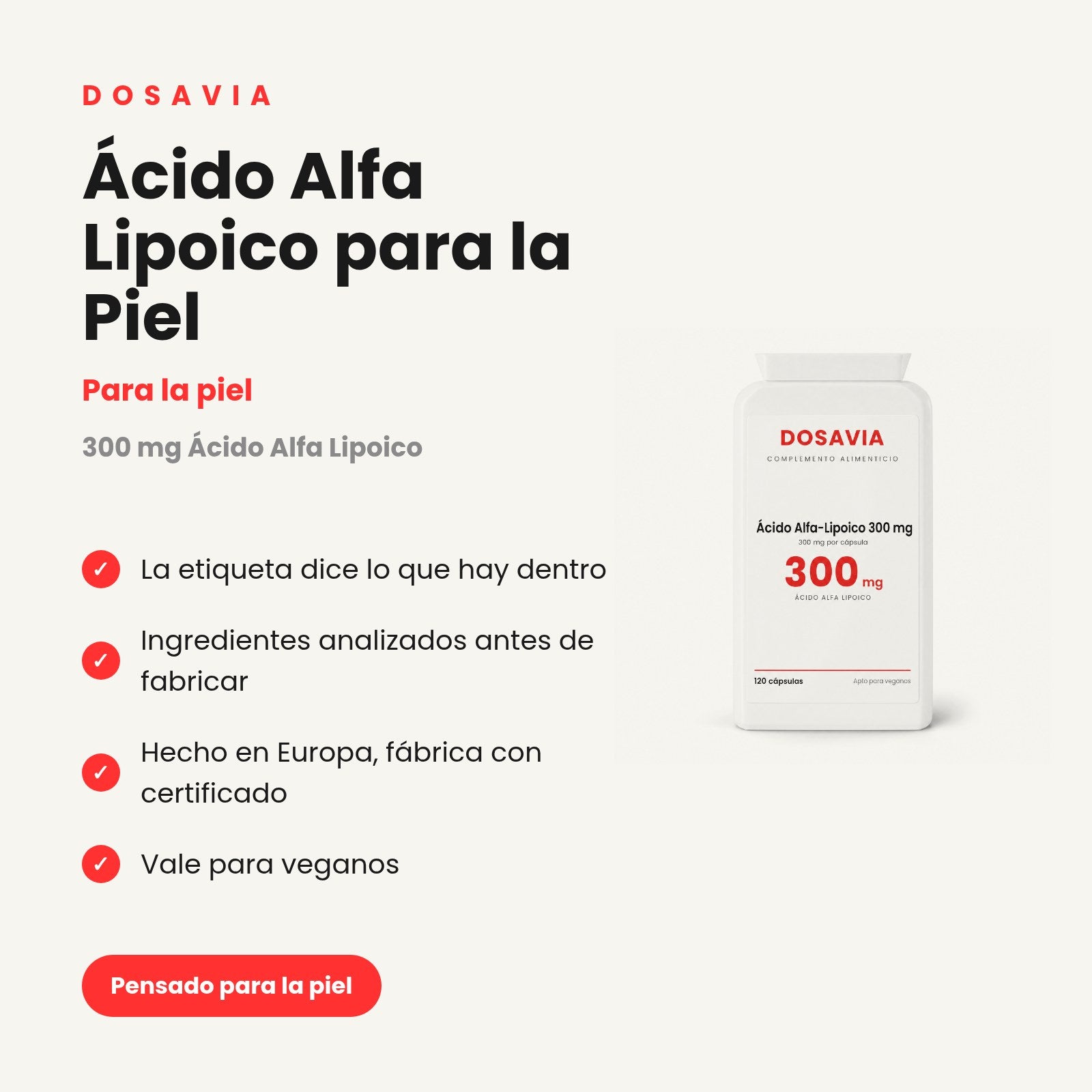 Ácido Alfa Lipoico para la Piel | Alfa-Lipoico 300 mg