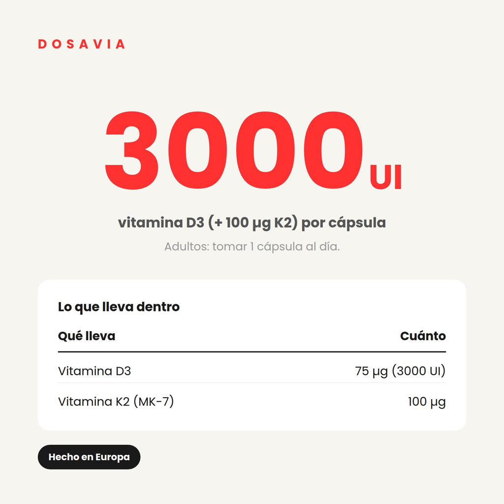 Vitamina D3 3000 UI + K2 MK-7 100 µg · 90 cápsulas