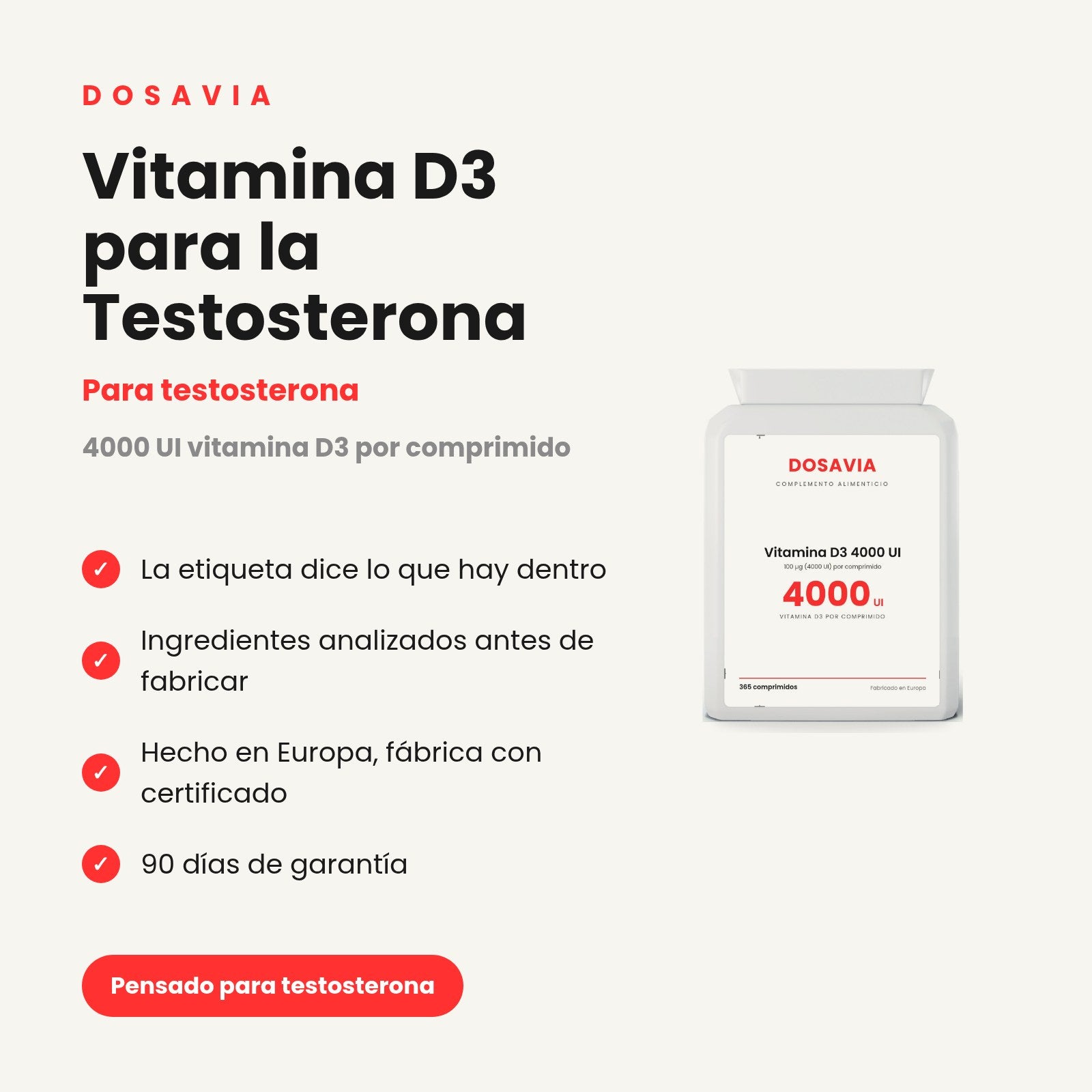 Vitamina D3 para la Testosterona | 4000 UI