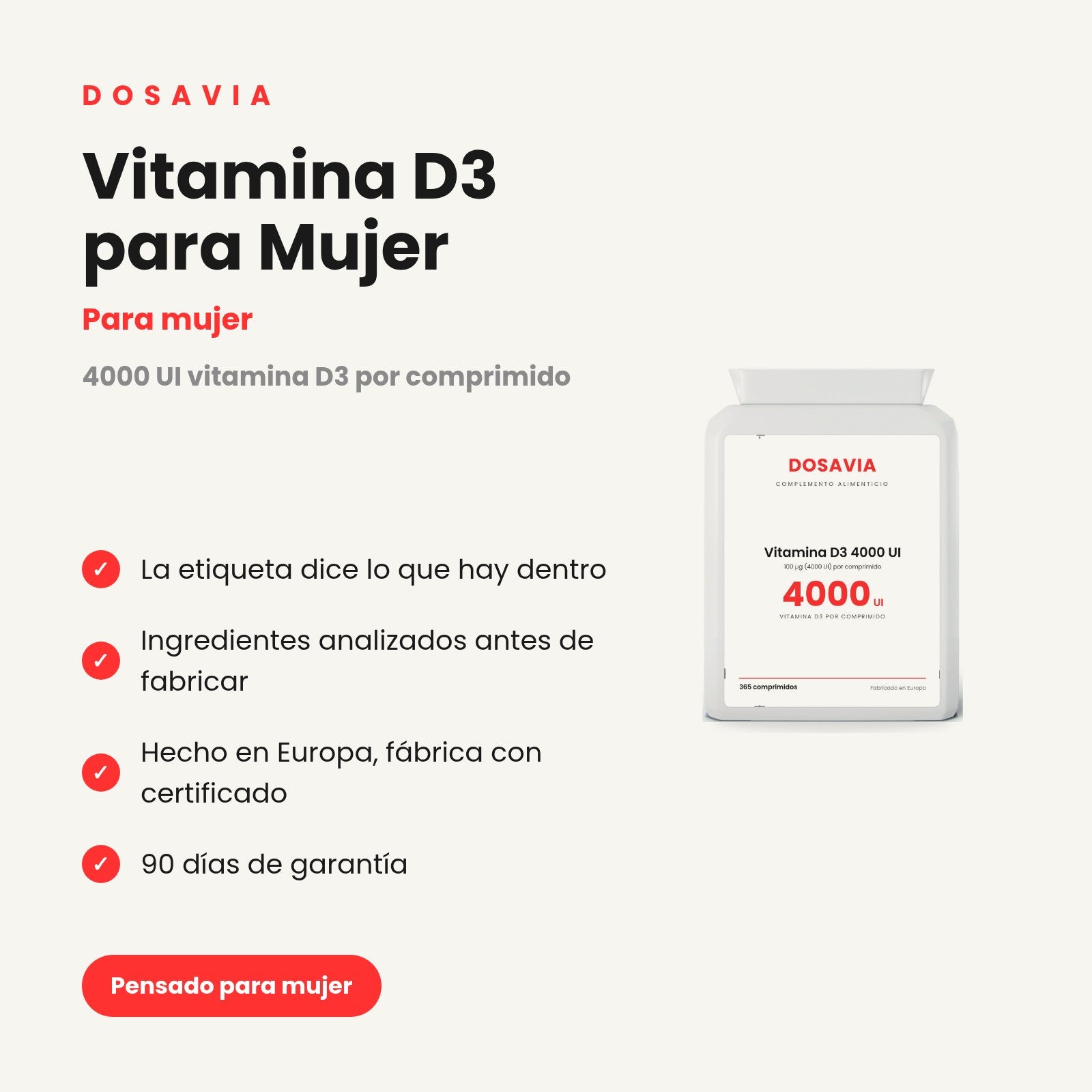 Vitamina D3 para Mujer | 4000 UI