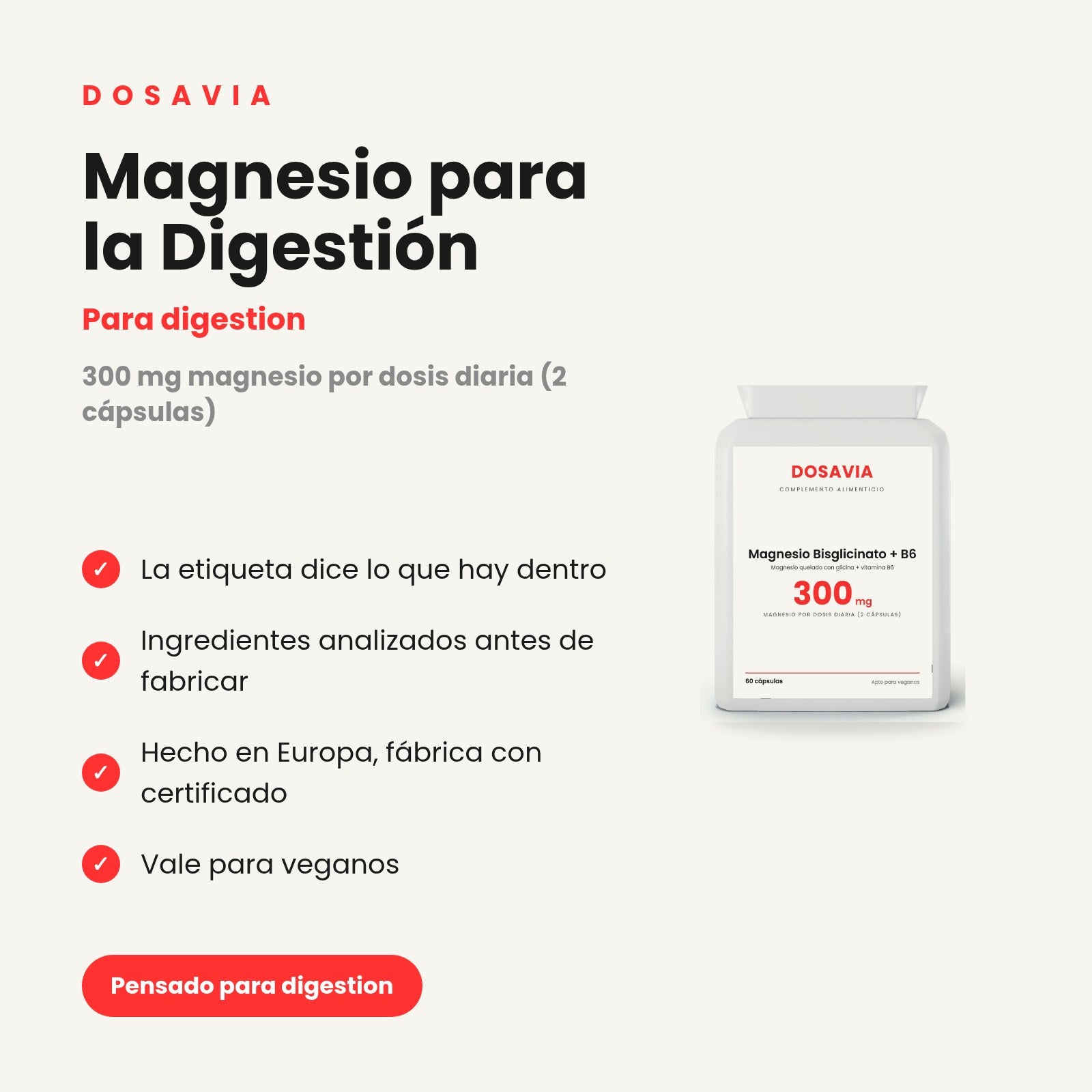 Magnesio para la Digestión | Bisglicinato + B6