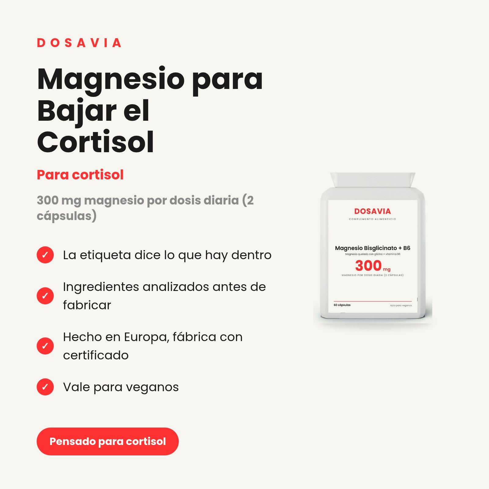 Magnesio para Bajar el Cortisol | Bisglicinato + B6