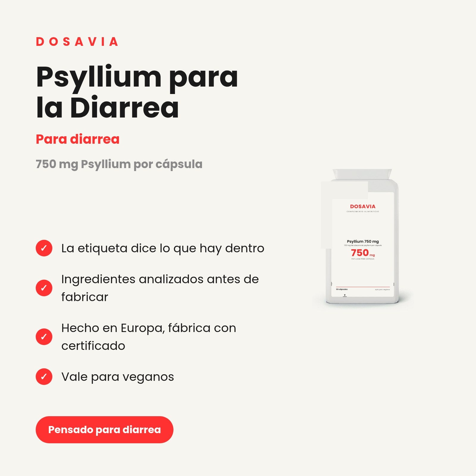 Psyllium para la Diarrea | 750 mg