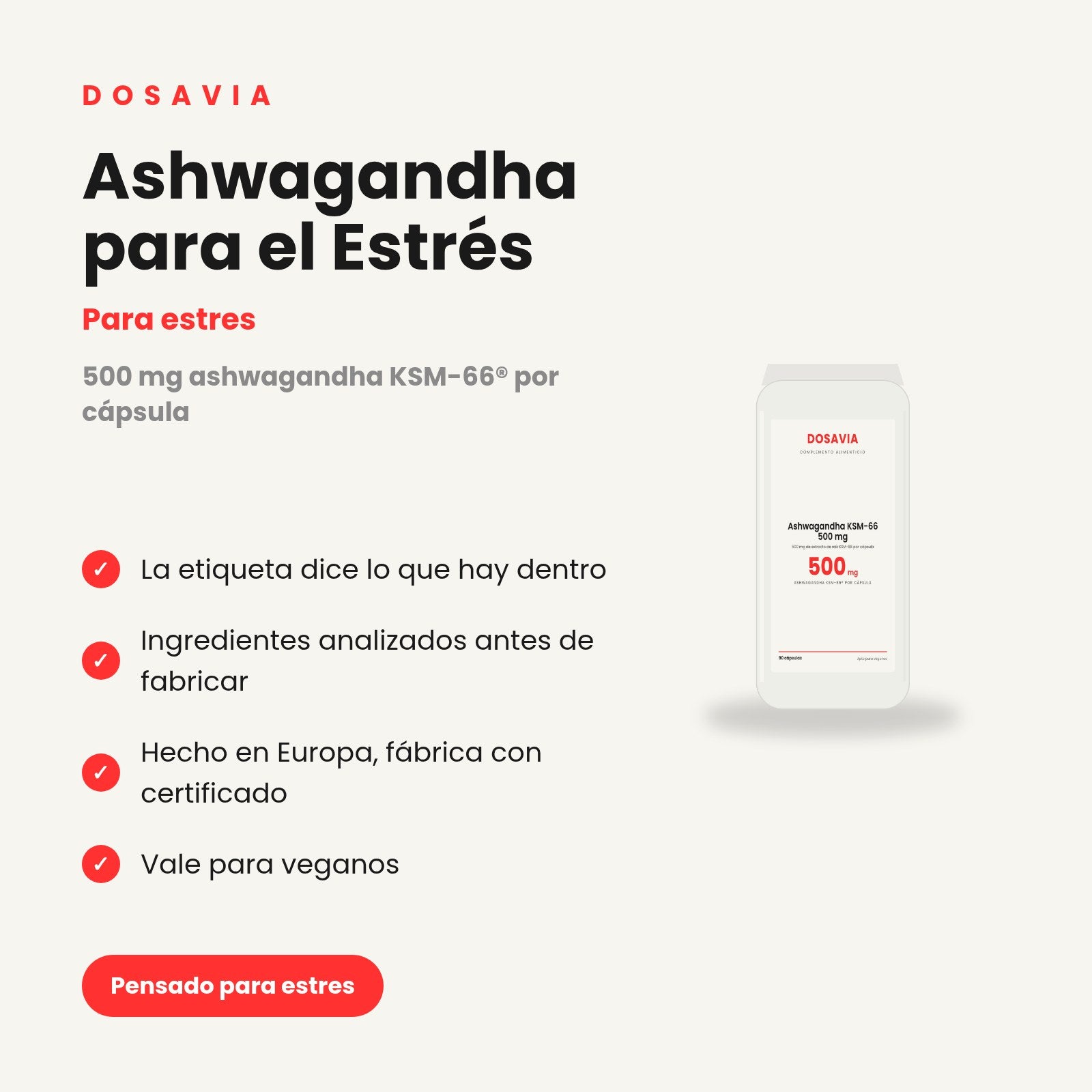 Ashwagandha para el Estrés | KSM-66 500 mg